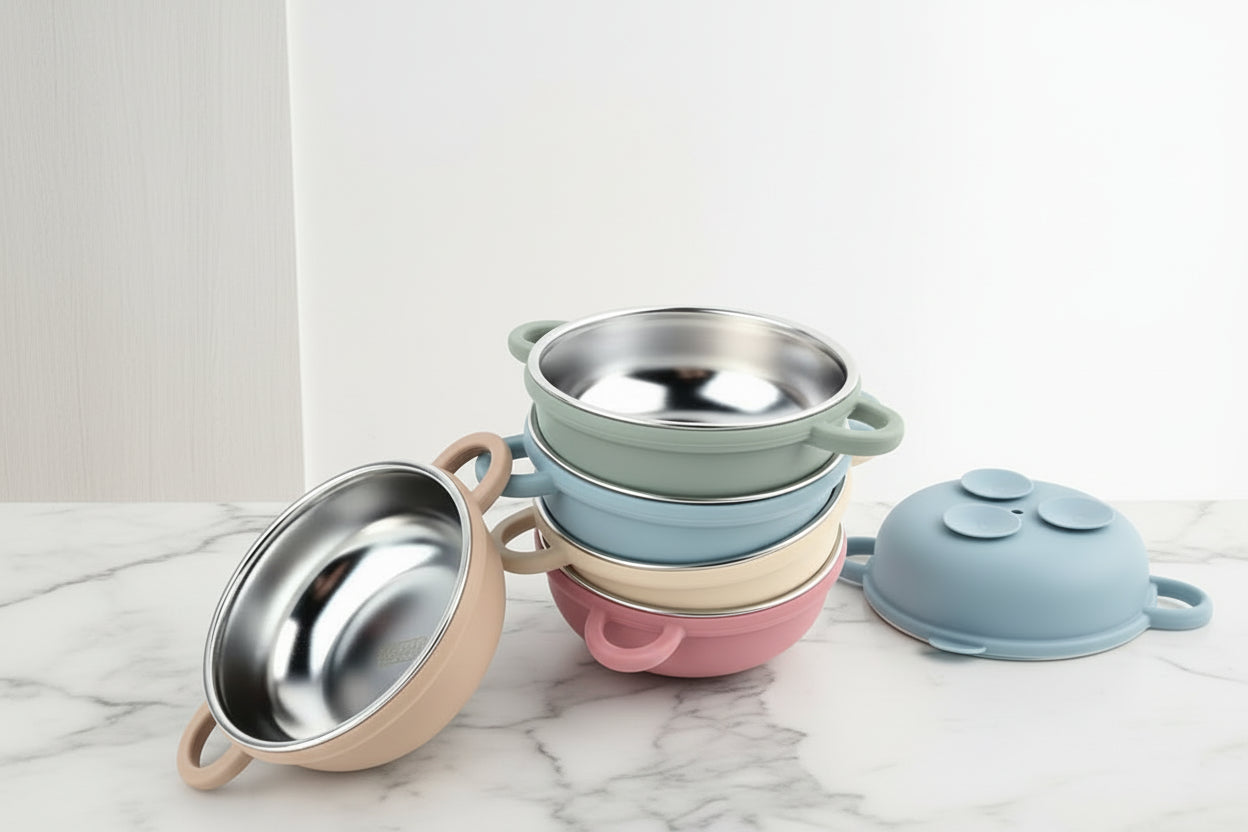 Set Repas Bébé – Bol et Cuillère en Inox avec Ventouse Silicone