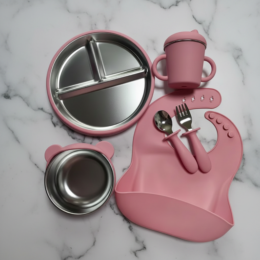 Set Repas Bébé Inox rose