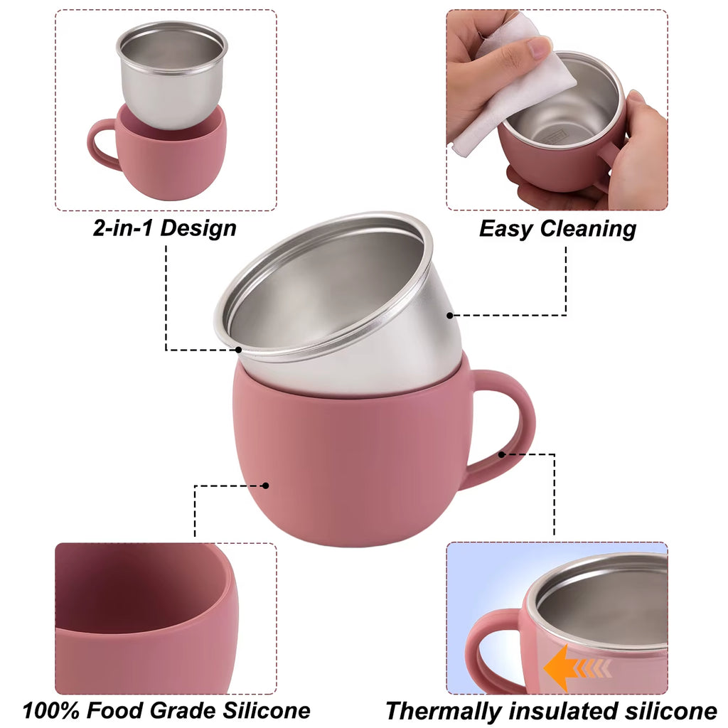 Color Kids 1PC Baby Stainless Steel Water Cup Detachable Silicone Mug Cup BPA Free Feeding Water Bottle for Children'S Tableware