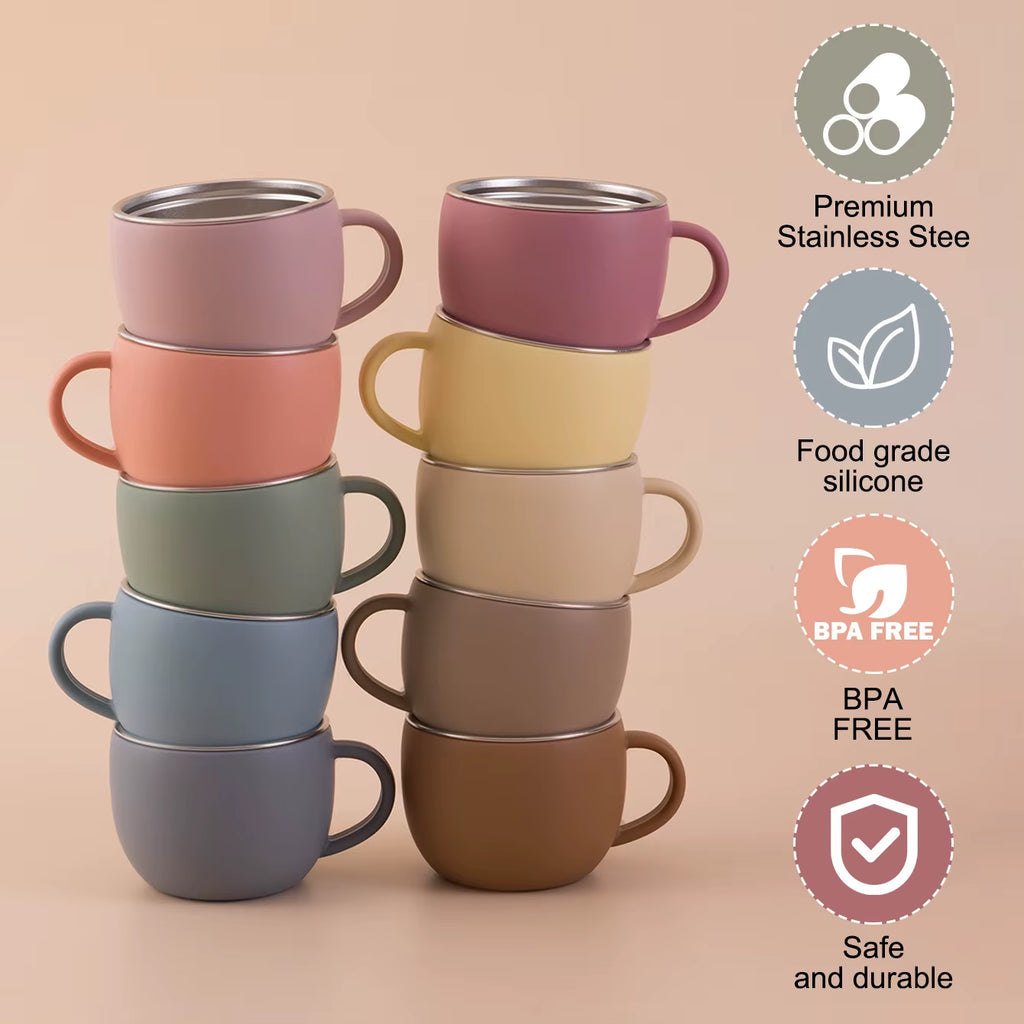 Color Kids 1PC Baby Stainless Steel Water Cup Detachable Silicone Mug Cup BPA Free Feeding Water Bottle for Children'S Tableware