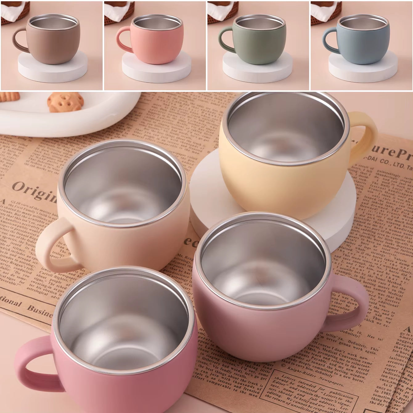 Color Kids 1PC Baby Stainless Steel Water Cup Detachable Silicone Mug Cup BPA Free Feeding Water Bottle for Children'S Tableware