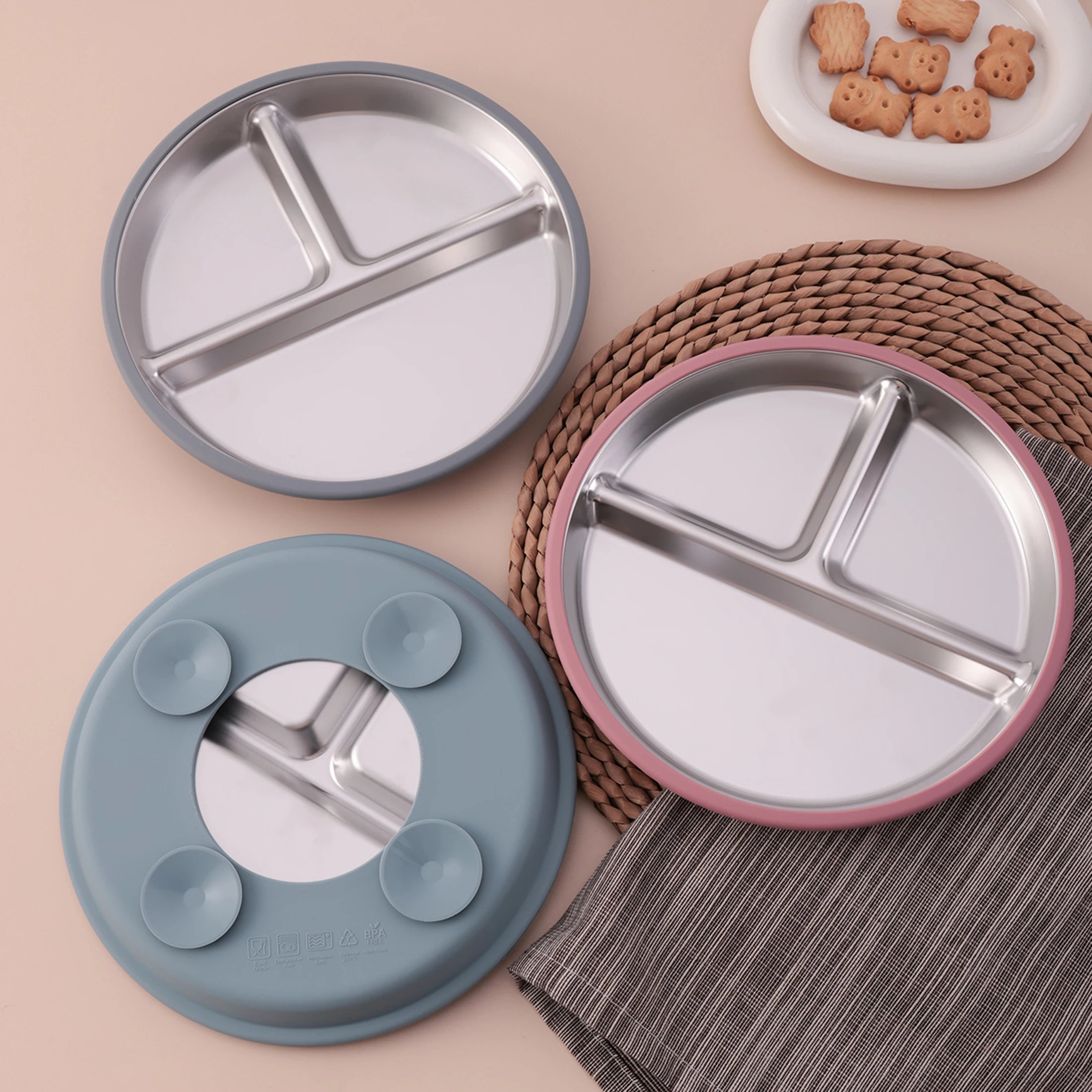 Assiette en Inox avec Ventouse – Vaisselle Bébé Antidérapante