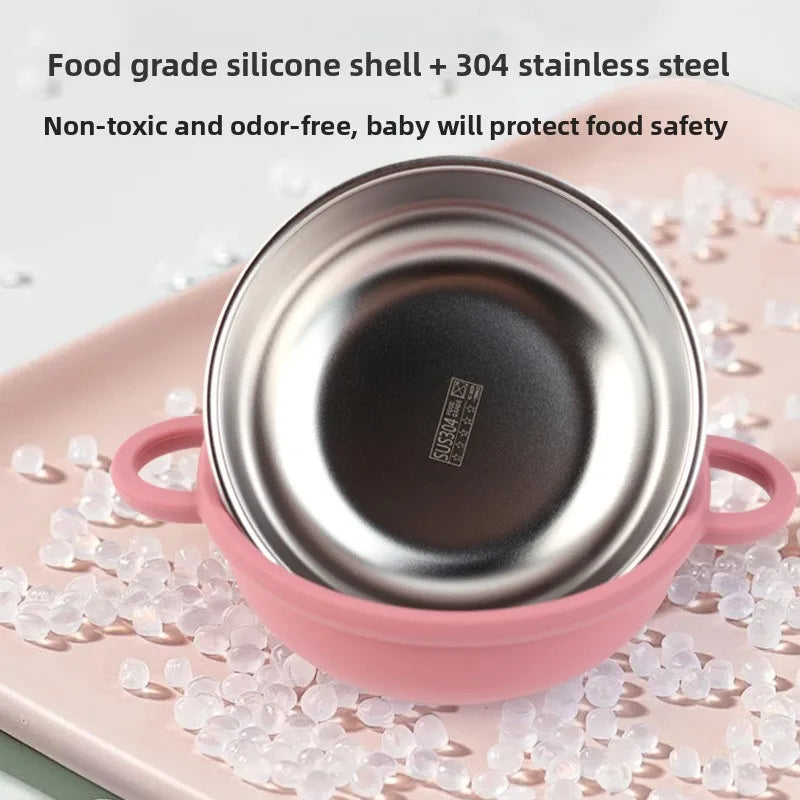 Set Repas Bébé – Bol et Cuillère en Inox avec Ventouse Silicone