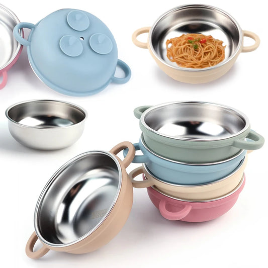 Set Repas Bébé – Bol et Cuillère en Inox avec Ventouse Silicone