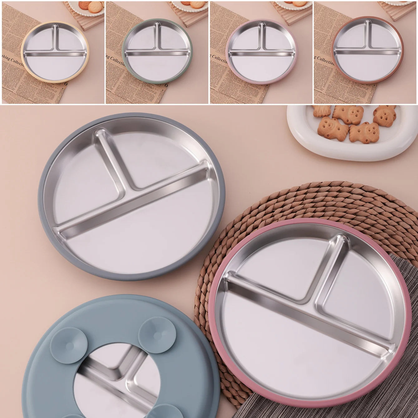 Assiette en Inox avec Ventouse – Vaisselle Bébé Antidérapante