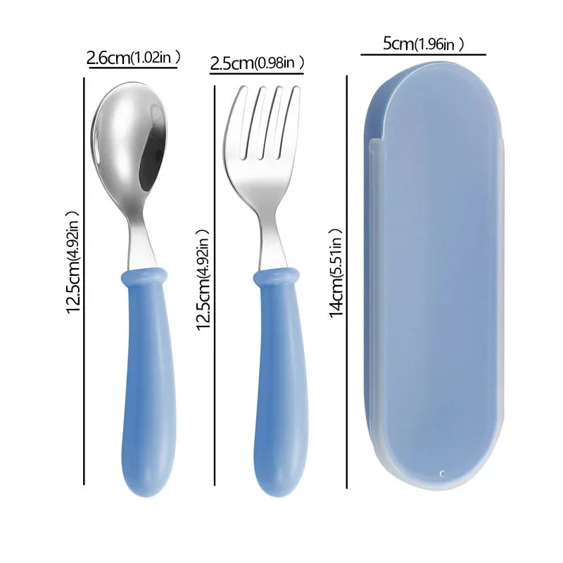 2Pcs Children Spoon Forks with Box Stainless Steel Dinnerware Cutlery Food Feeding Baby Feeding Tableware Set Children Utensil
