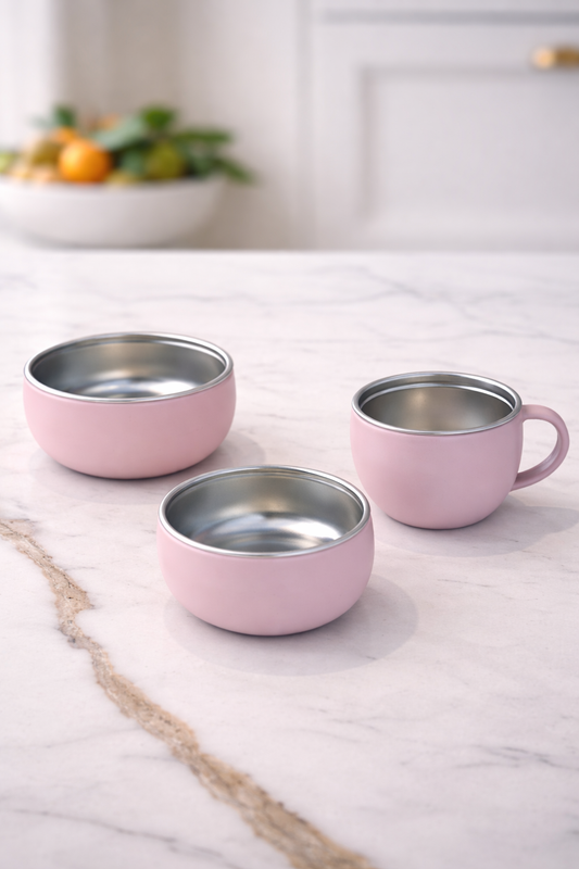 Set bols et tasse colorés Inox