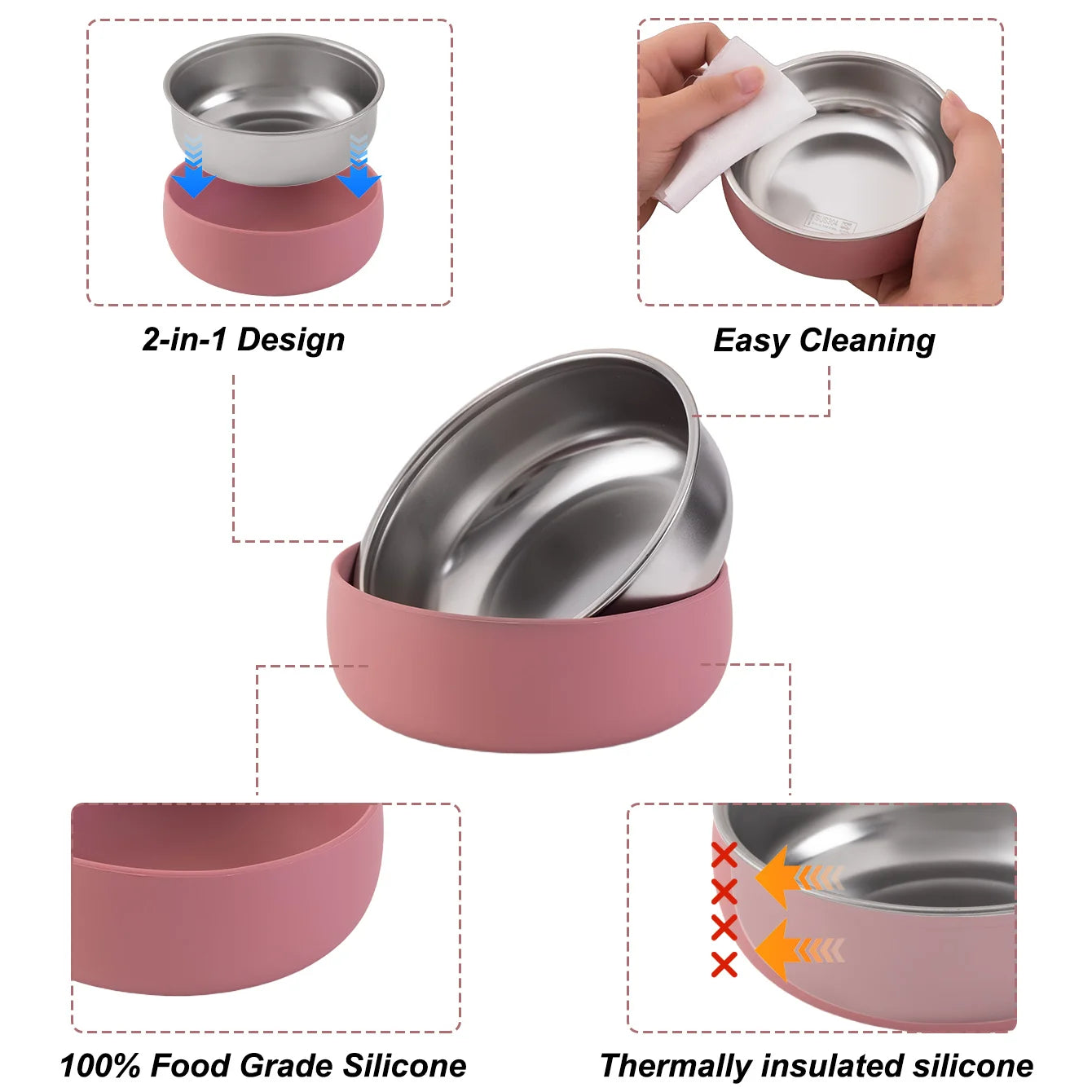 Set Repas Enfant 2 Pièces – Bol et Assiette en Inox avec Base Silicone