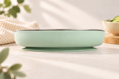 assiette inox à ventouse ergonomique colorée