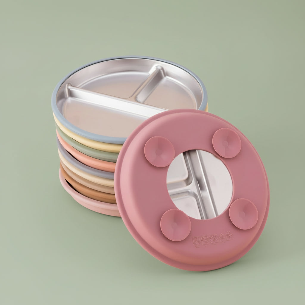 Assiette en Inox avec Ventouse – Vaisselle Bébé Antidérapante