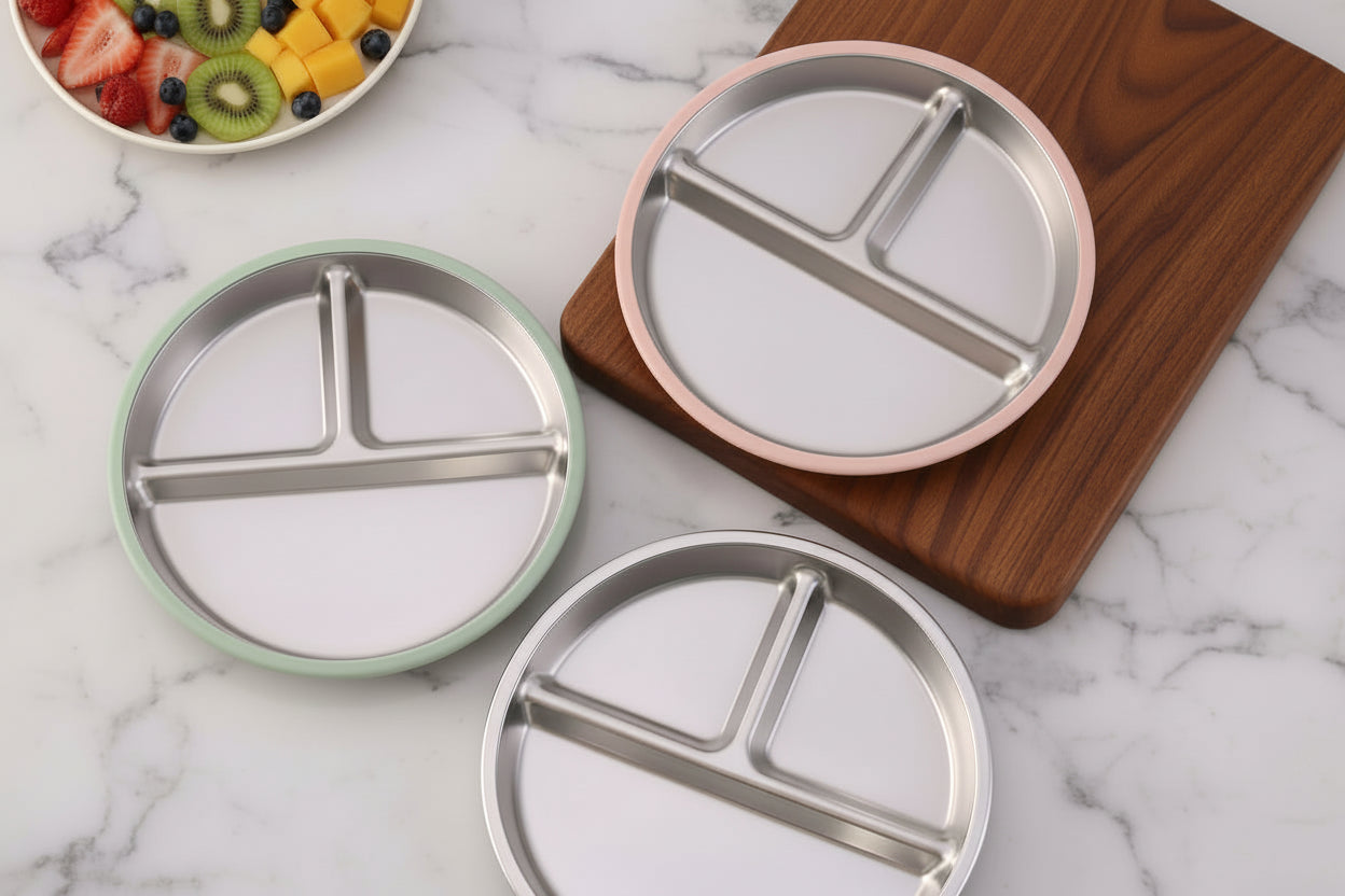 Assiette en Inox avec Ventouse – Vaisselle Bébé Antidérapante
