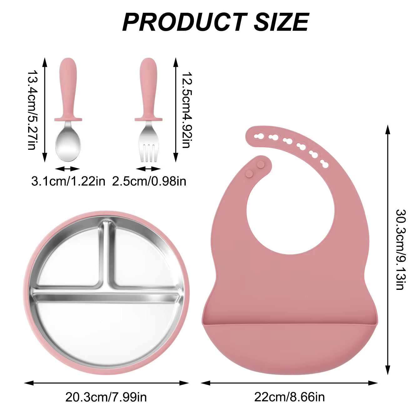 4PCS Stainless Steel Silicone Baby Feeding Set with Detachable Bowl Plate BPA Free Fork Spoon Bib Weaning Tableware Training