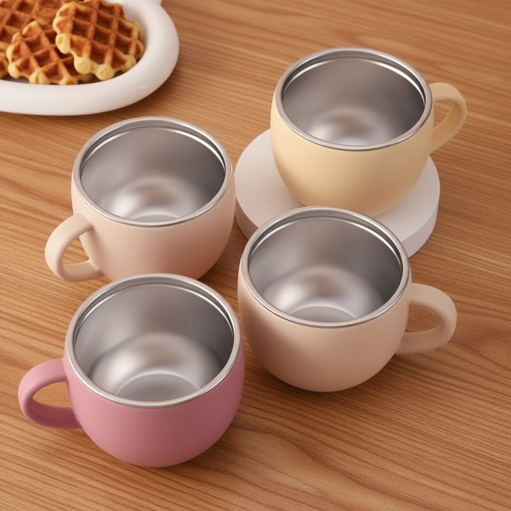 Tasse en inox pour bébé avec poignée – silicone antidérapant détachable, légère et sans BPA, idéale pour l’apprentissage des premiers liquides.