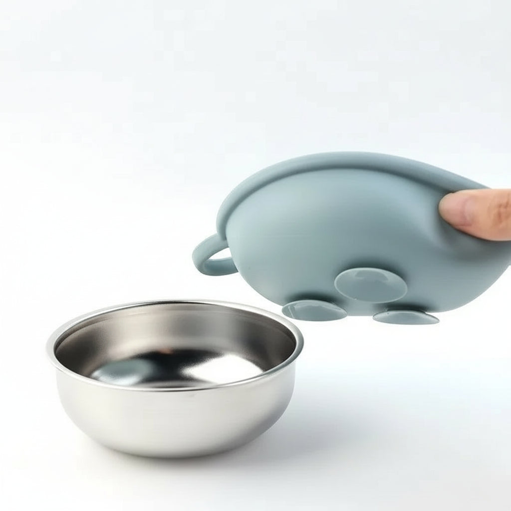 Set Repas Bébé – Bol et Cuillère en Inox avec Ventouse Silicone