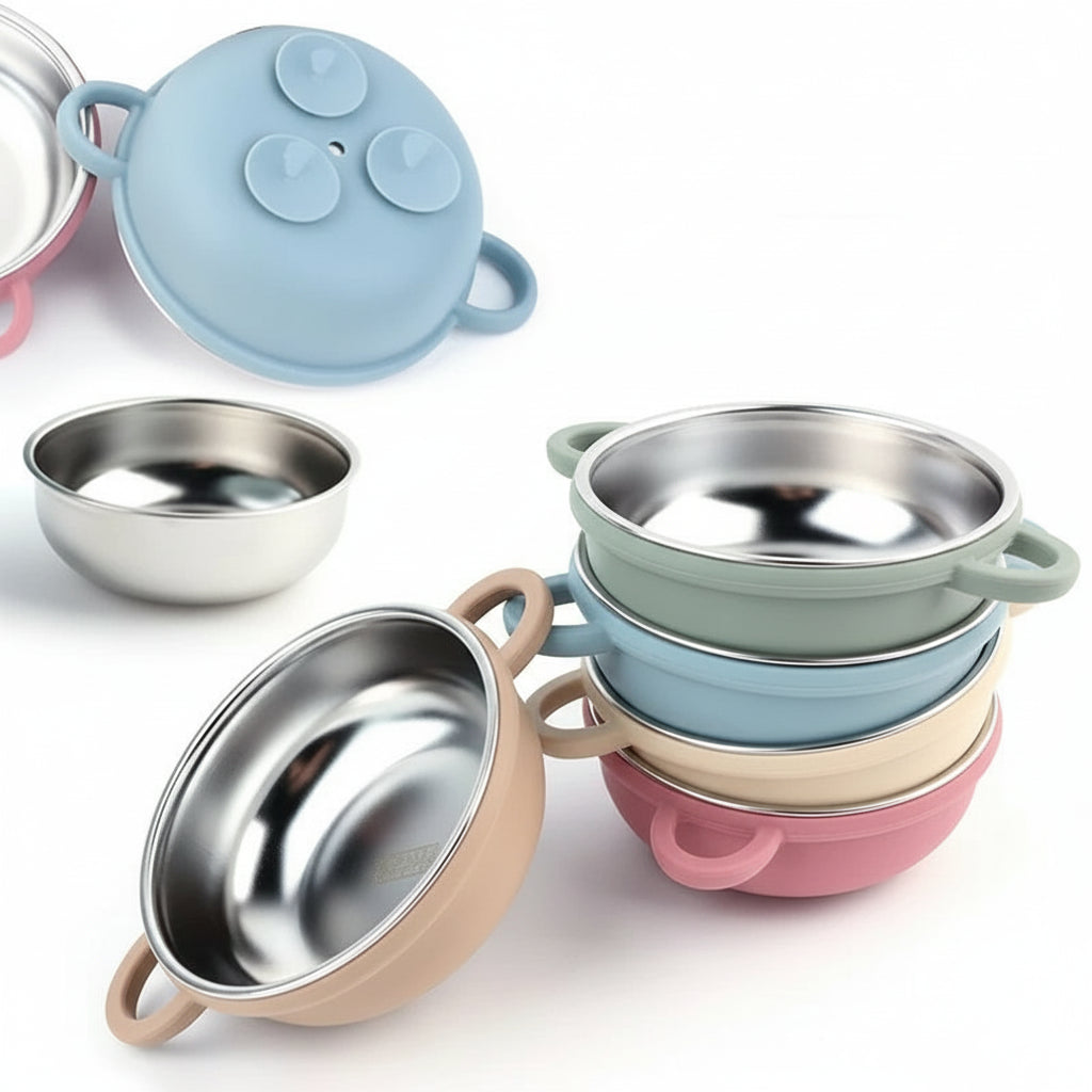 Set Repas Bébé – Bol et Cuillère en Inox avec Ventouse Silicone