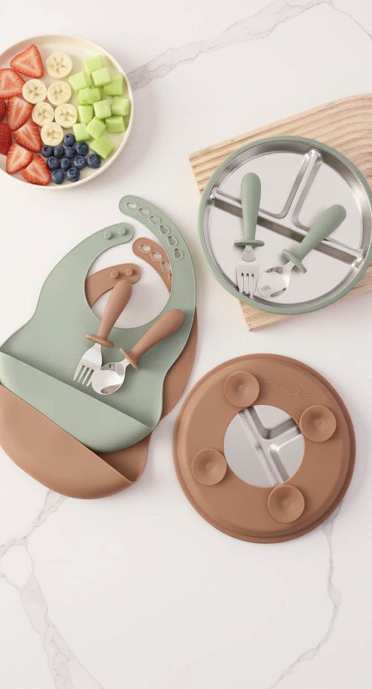Set Premiers Repas Bébé en Inox et silicone premium
