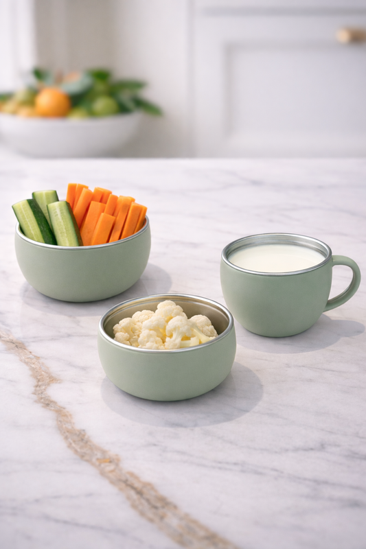 Set bols et tasse colorés Inox